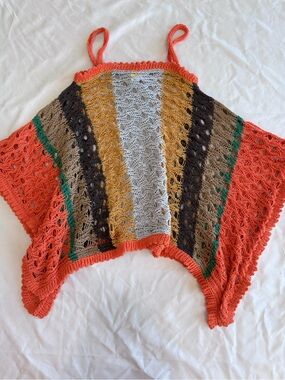 Agua Bendita Coral Trim Praia Caicos Crocheted Tunic Top 10/12
